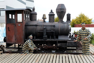 Obraz premium Sculpture of convicts in Ushuaia.Ushuaia is the southernmost city in the world.