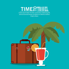 baggage palm tree cocktail time travel vacations trip icon. Colorful design. Vector illustration