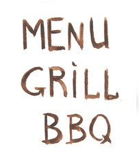 Watercolor bbq grill menu. Watercolor logo for grill cafe, restaurant. BBQ lunch, dinner time.