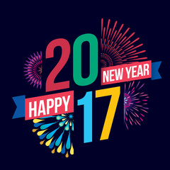 Vector illustration of Colorful fireworks. Happy new year 2017 theme