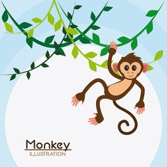 monkey leaves cartoon animal ape icon. Colorful design. Vector illustration