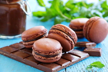 Chocolate macaroon cake with mint cream
