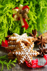Christmas gingerbread cookie in the form of a snowflake.