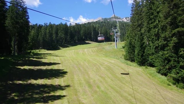 Dolomites, Italy - Aerial view on the pistes of Padola, small town among the Dolomiti Venete. This ski resort will be connected to Sexten - Drei Zinnen in 2017.
