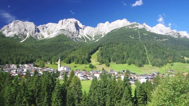 Dolomites, Italy - View of Padola, small town among the Dolomiti Venete. This ski resort will be connected to Sexten - Drei Zinnen in 2017.
