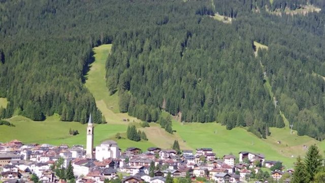 Dolomites, Italy - View of Padola, small town among the Dolomiti Venete. This ski resort will be connected to Sexten - Drei Zinnen in 2017, with the construction of new pistes.
