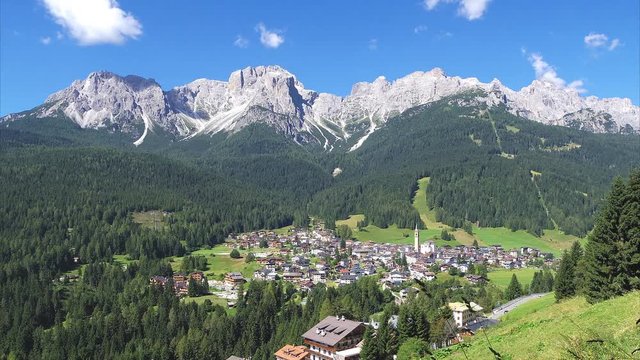 Dolomites, Italy - View of Padola, small town among the Dolomiti Venete. This ski resort will be connected to Sexten - Drei Zinnen in 2017, with the construction of new pistes.
