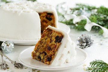 Traditional Christmas fruit cake with candied fruit and fruit.