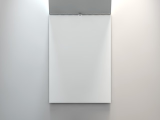 calendar on a grey wall. 3d rendering
