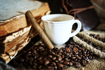 coffee bean on textile background