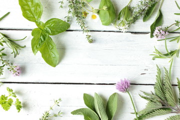 Wildkräuter Blüten Kräuter Blüte Tisch frisch Grün