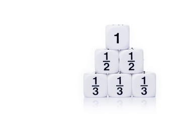 White fraction dices on white background - obrazy, fototapety, plakaty