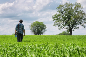 man travel in field summer