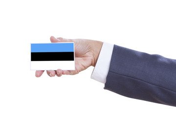 Businessman holding a business card with Estonia Flag 