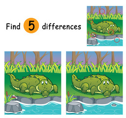 Obraz premium Vector Illustration of Game for children find differences - Crocodile