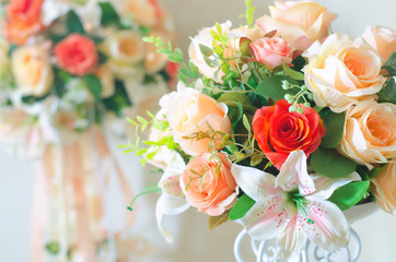 soft focus of artificial sweet color flower bouquet