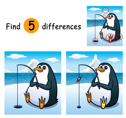 Obraz premium Vector Illustration of Game for children find differences - Penguin