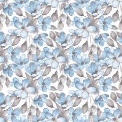 Branch with delicate flowers. Seamless pattern 20. Watercolor painting