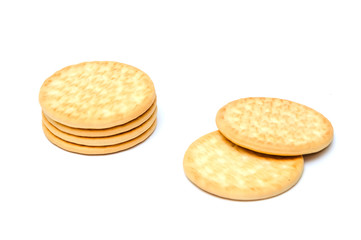 Tasty fast wheat cookies on a white background.