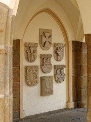 Stone coats of arms the partner cities of Rzeszow, Poland