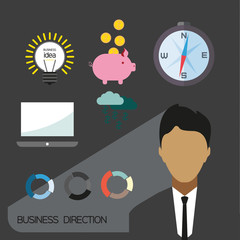 Business direction infographic with icons, persons and money, flat design. Digital vector image