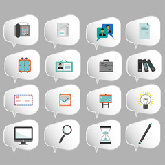 Business icons set, flat style over silver background. Digital vector image