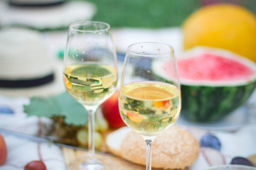 close up of food and wine