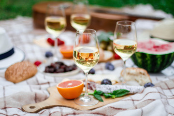 close up of food and wine