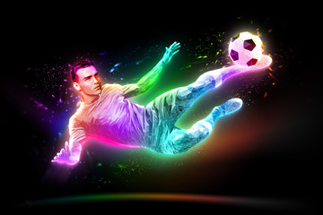 Иллюстрация на тему футбол. Забивает гол.