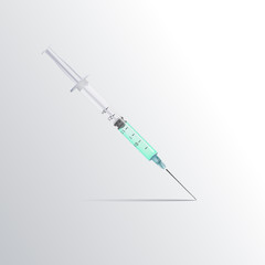 medical syringe with a liquid on a white background. a syringe w