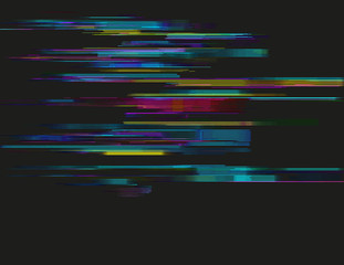 Glitched horizontal stripes. Colorful night lights. Digital signal error. Abstract background for a poster, cover, business card or postcard. Element of design. - 118432717