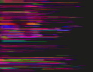 Glitched horizontal stripes. Colorful night lights. Digital signal error. Abstract background for a poster, cover, business card or postcard. Element of design. - 118432728