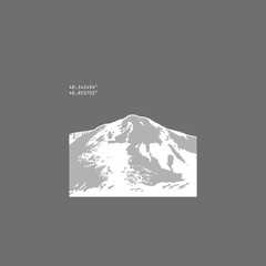 Minimalistic monochrome stencil drawing of a mountain. Small element of design. Template illustration for a background, poster, sticker or postcard.