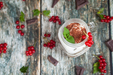 Healthy breakfast in glass mason jars