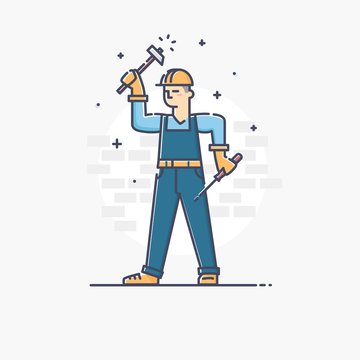 Outline business illustration of people profession builder