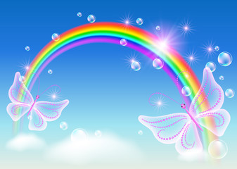 Rainbow and magic butterfly in the sky