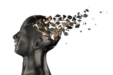Human Head Breaks into Pieces. 3D illustration