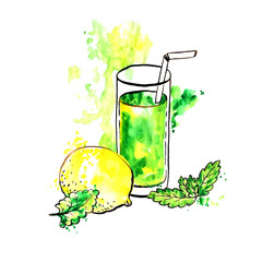 glass with green fruit juice