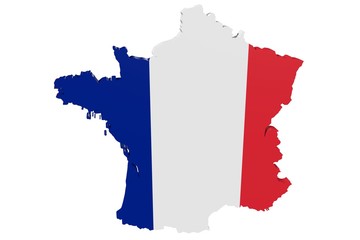 Map of France in the colors of the national flag