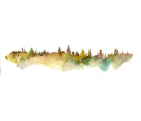 watercolor silhouette of city