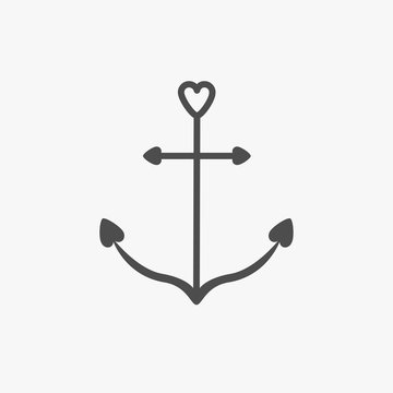 Anchor icon in shapes of heart. Nautical sign symbol. Ship anchor. Isolated White background. Flat design