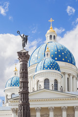 Fototapeta na wymiar Domes of Trinity Cathedral and column of Glory, ..St. Petersburg