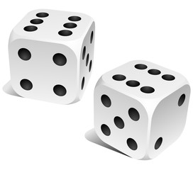 Black and white dice with double six roll.