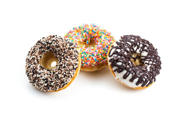 various donuts on white background