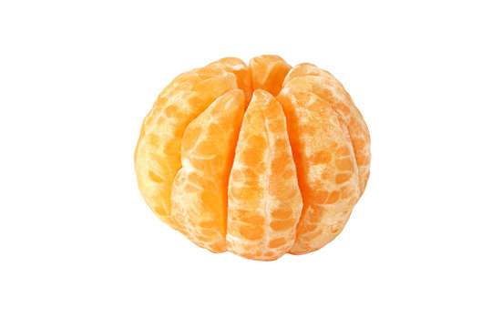  peeled segments of tangerine fruits isolated on white backgroun