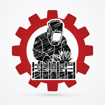 recommend clip art: Welding with sparks designed on gar wheel background graphic vector.