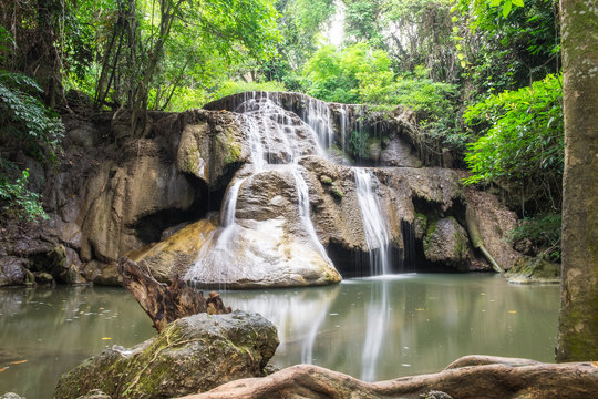 Waterfall tropical rainforest beautiful natural at huai mae khamin national park,kanchanaburi,thailand © Mumemories