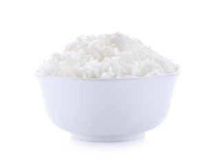 Rice in a bowl on bamboo background