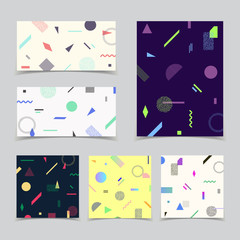 Chaotic geometry backgrounds set. Different size formats. Applicable for covers, placards, posters, flyers and banner designs.