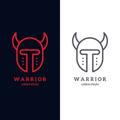 Warrior helmet logo. Trendy line art design. Eps10 vector illustration.